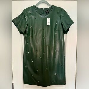 J. Crew Dark Green Mini Dress with Pearl Details